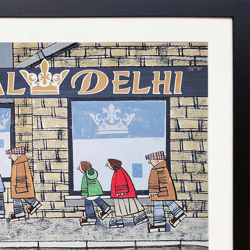 Roger_Davies_Framed_Original_Early_Birds_At_the_Royal_Delhi_in_Brighouse_At_Tea_Time_RD188 frame detail