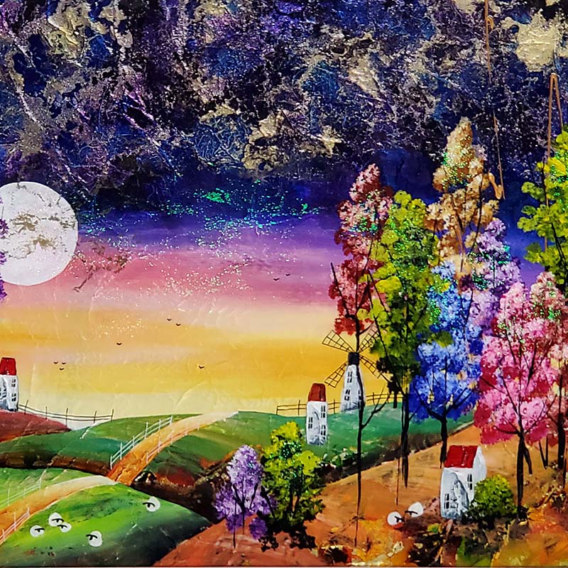 Rozanne Bell original Sheep Grazing Under Harvest Moon detail id382