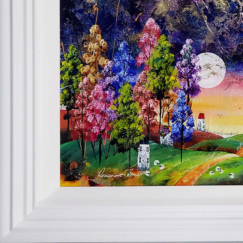 Rozanne Bell original Sheep Grazing Under Harvest Moon frame detail id382