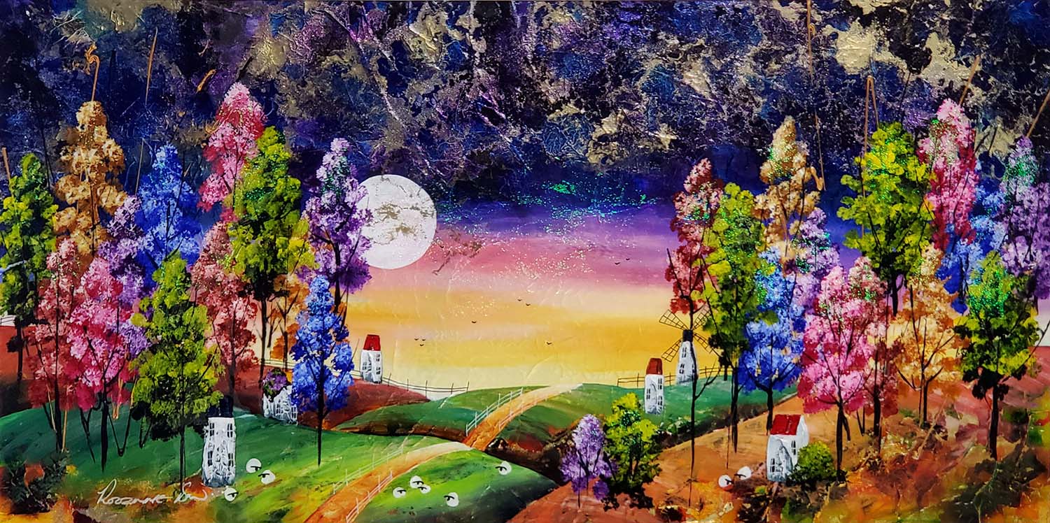 Rozanne Bell original Sheep Grazing Under Harvest Moon id382 Rozanne Bell original Sheep Grazing Under Harvest Moon id382
