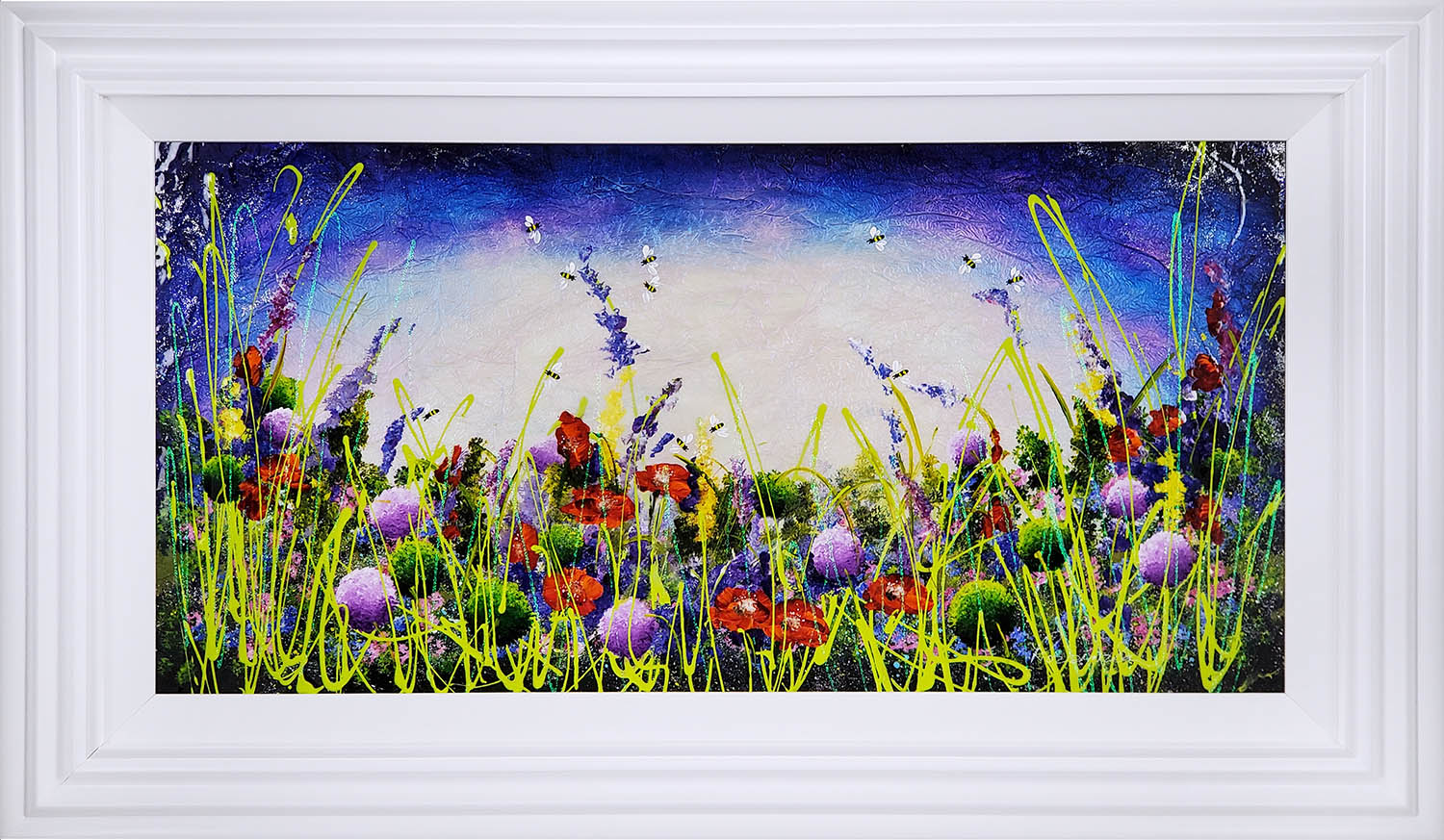 Rozanne Bell Poppies and Bees framed original id403 Rozanne Bell Poppies and Bees original id403