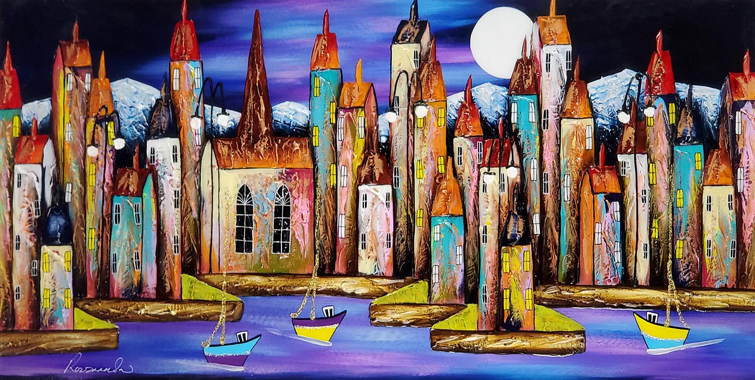 Rozanne Bell original Night Harbour Out Fishing id393 Rozanne Bell original Night Harbour Out Fishing id393