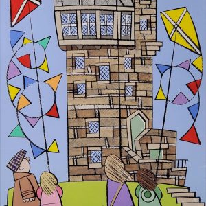 Roger Davies original Flying Kites at Castle Hill, Near Huddersfield In Summer