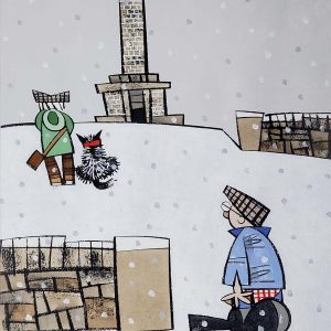 Roger Davies original Watching Peter Brook Sketch Stoodley Pike in Winter